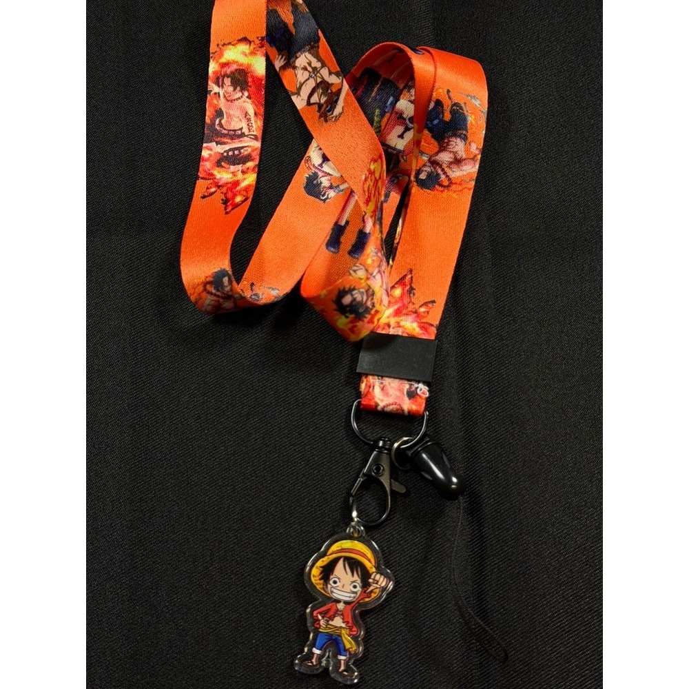 One Piece Portgas D Ace Orange Lanyard with Luffy Acrylic Charm Keychain